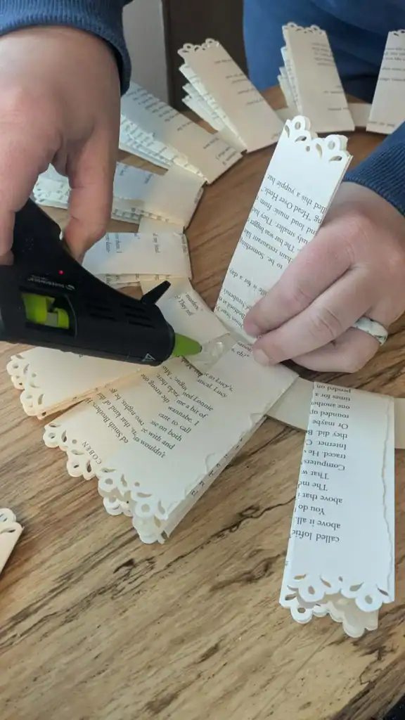 Adding a second layer of folded pages to make a full book page wreath